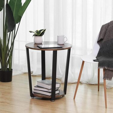 Журнальний стіл holz4home Lorie, круглий, з полицею, 50x57 см, індастріал, коричневий, легка збірка