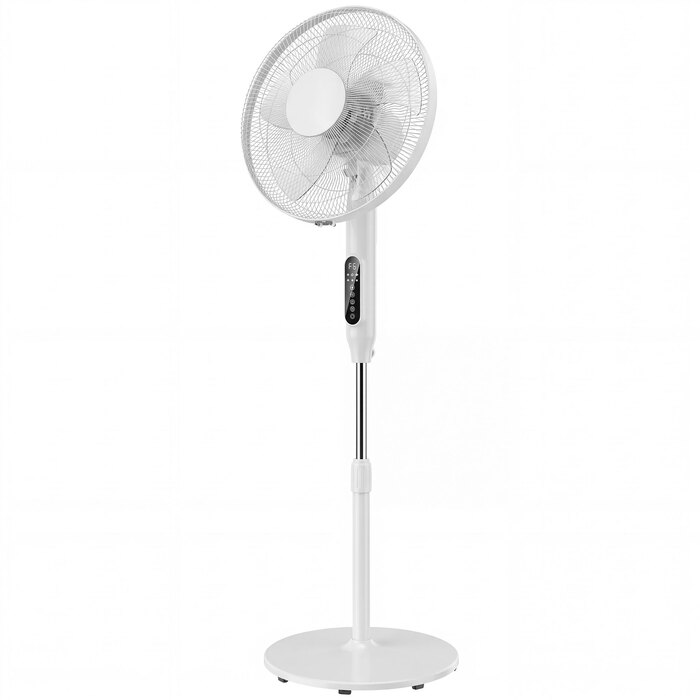 Вентилятор підлоговий з таймером на 15 годин, кутом коливання 85°, LED-панеллю керування, пультом дистанційного керування, білий