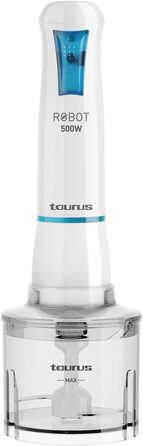 Блендер-пюре Taurus ROBOT 500 PLUS INOX, 500 Вт, 20 швидкостей, електричний, набір: пюре, вінчик, подрібнювач, мірний стакан, білого кольору, підходить для посудомийки