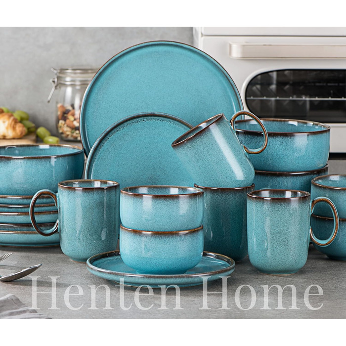 Обідні тарілки Henten Home, набір 4 шт, керамічні, 26 см, сині, для вечері, мікрохвильовка та посудомийка