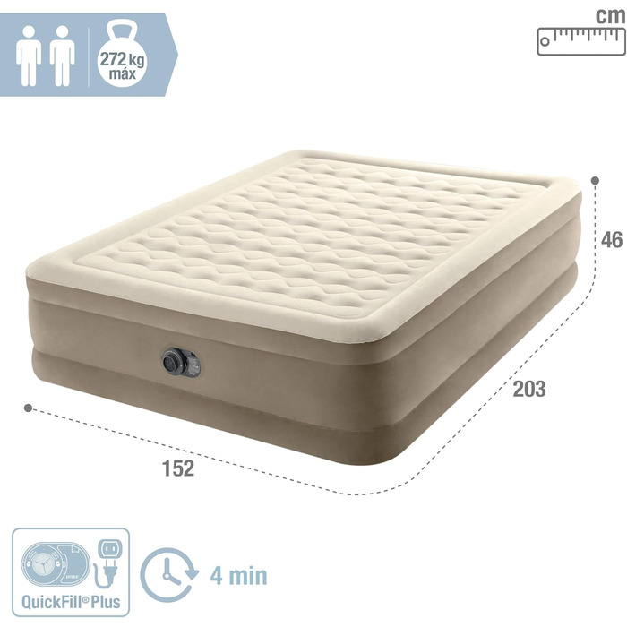 Надувний матрац Intex Queen Ultra Plush Fiber-Tech RP 152x203x46 см (64428ND) - двоспальний, флокований