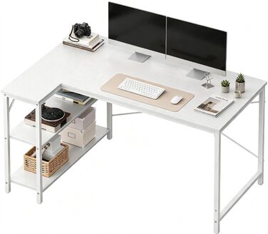 Кутовий L-подібний письмовий стіл для комп'ютера з полицею, 120x80x73 см, білий — офісний стіл для дому та Homeoffice з регульованими ніжками
