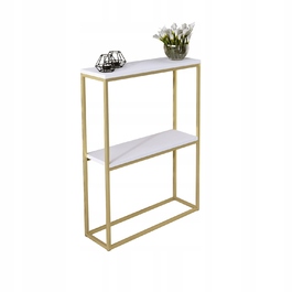 Вузька консоль у передпокій Glamour, подвійна, 60x20x80 см, золота з білим матовим столом