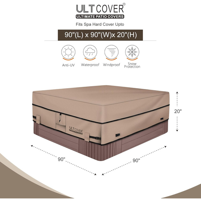Водонепроникний чохол для гідромасажного джакузі Whirlpool ULTCOVER, квадратний, 600D поліестер, 229 x 229 x 61 см, коричневий