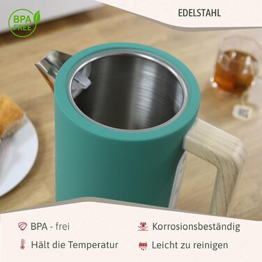 Тостер Briebe Nordic Set 2-слотовий з підставкою для булочок, 6 режимів + Електричний чайник 1.7л 2200W, BPA-free, Набір для сніданку в скандинавському дизайні (Зелений)