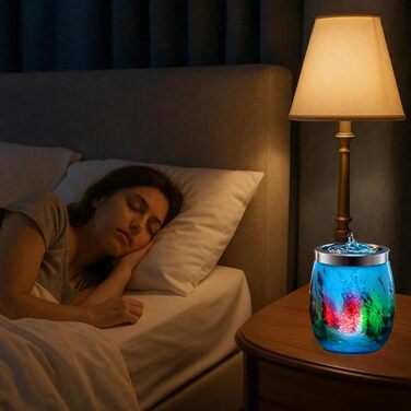 Декоративний фонтан VOREEN Zimmerbrunnen з підсвіткою LED, виготовлений з видувного скла, для вітальні, спальні та офісу, 15 см (Синій, S)