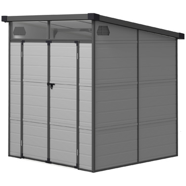 Садовий сарай Outsunny Garden Shed пластиковий 3,24 м³ 190x191x215 см Садовий сарай з моноскатним дахом, двері, що замикаються, Стійкий до погодних умов садовий сарай, Відкритий садовий сарай Шафа для заднього двору, Зовнішній, Світло-сірий