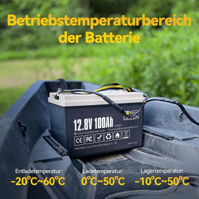 Літієва акумуляторна батарея LiFePO4 Power Queen 12V 100Ah для кемперів та будинків на колесах