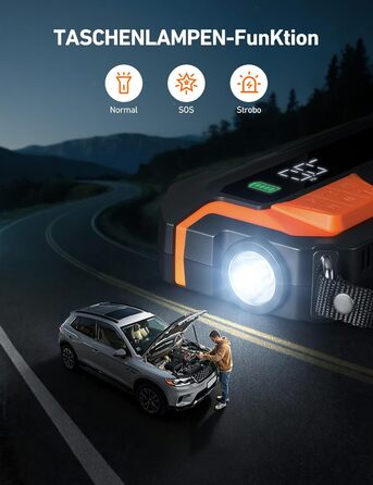 Powerbank AstroAI MF16 6000A з компресором 150PSI: старт для авто, мото, SUV (12V, 10L бензин/8L дизель), LED-дисплей, помаранчевий