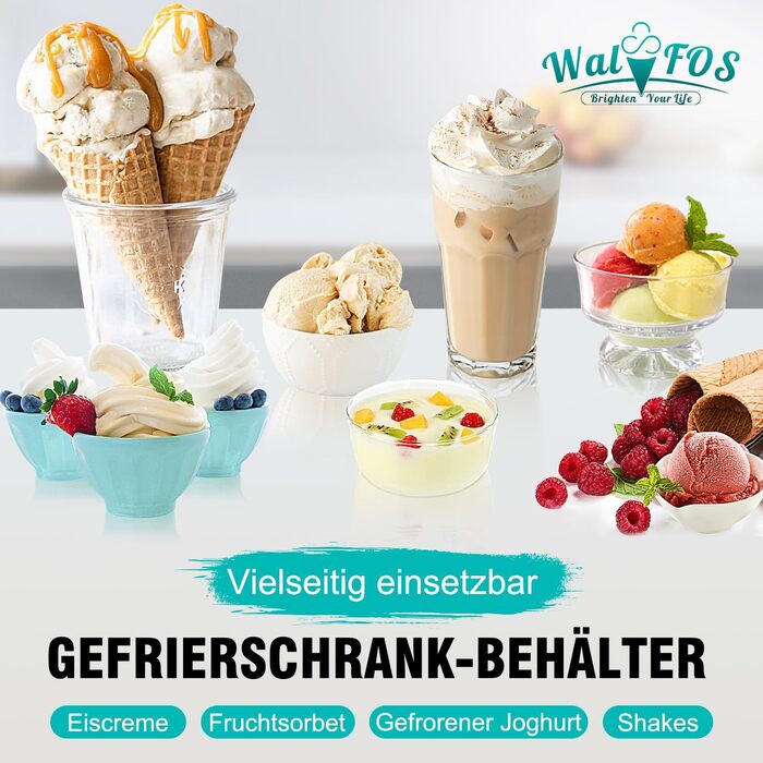 Контейнер для морозива Walfos® 1.5л, 2 шт., багаторазовий, з силіконовою кришкою, для домашнього морозива та йогурту, штабельовані