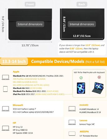 Чохол-сумка для ноутбука HYZUO з підставкою для MacBook 13.3-14 дюймів, захисний кейс (набір 2 шт.), чорний
