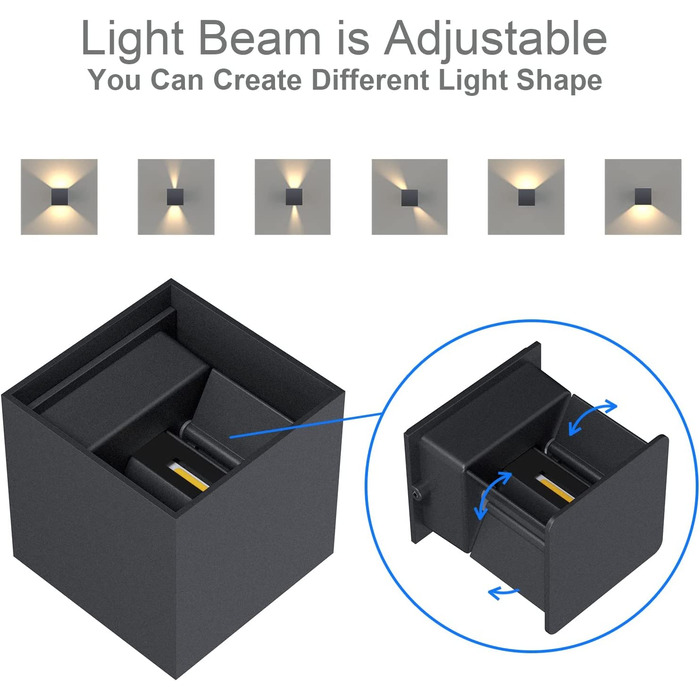 Klighten LED бра 12 Вт, настінні світильники для внутрішніх і зовнішніх робіт, регульований світловий потік вгору-вниз, тепле біле світло 3000K, IP65, антрацит RAL 7016, комплект 2 шт, для вітальні, спальні, балкона