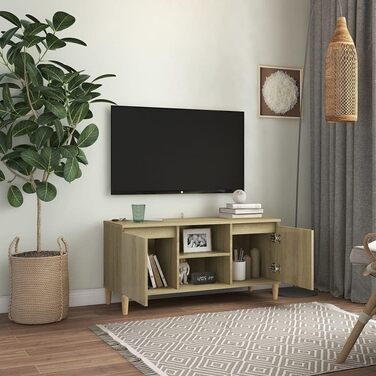 ТВ тумба vidaXL з масиву, комод для телевізора, низький стіл, меблі для HiFi, сонома-дуб, 103,5x35x50 см