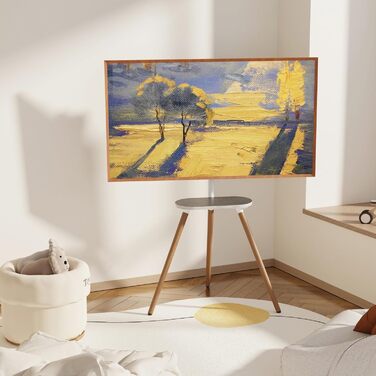 Підлогова телевізійна стійка ECOTINY TV для екранів 40-65 дюймів, висота регулюється, поворотна, переносна, з полицею, чорний горіх/білий, дерево, VESA 400x400 мм, до 35 кг