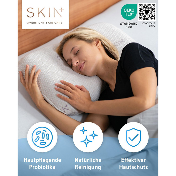Ортопедична подушка для здоров'я maBELLA з ефектом пам'яті (Memory Foam) та доглядовим чохлом SKIN+