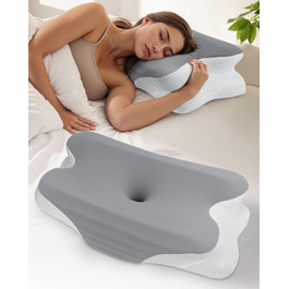 Подушка для шиї Feagar з Memory Foam, ергономічна, 2 висоти (8/12 см), сіра. Підтримка шиї та плечей