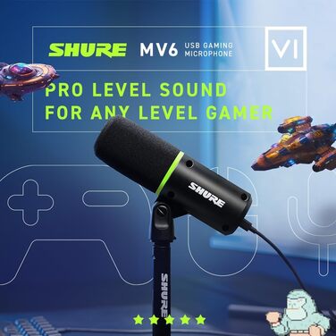 Мікрофон Shure MV6 USB-C для геймерів і стрімерів, динамічний, цифровий, для ПК, стрімінгу та ігор