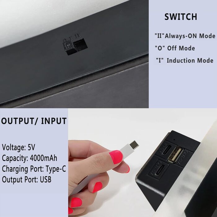 Бездротовий LED настінний світильник VOMI з датчиком руху, акумуляторний, USB зарядка, 4000 мАг, для коридору, сходів, 2 шт, 3000K