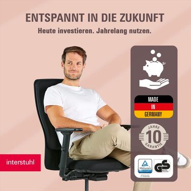 Ергономічне офісне крісло Interstuhl SMART Soft, синхромеханізм, 4D-підлокітники, підтримка попереку, чорне, Made in Germany