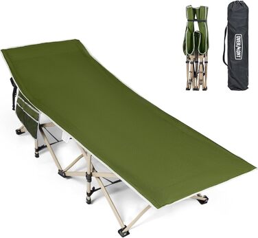 Складне польове ліжко Overmont 190x71x36 см, до 250 кг, 2400D Оксфорд, з бічною кишенею і сумкою, для кемпінгу, саду та офісу