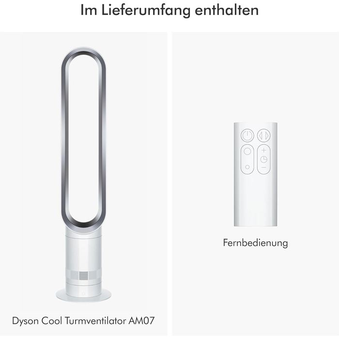 Вентилятор без лопатей Dyson Cool AM07: Потужний, тихий, з пультом, 10 швидкостей, поворот 70° для великих приміщень