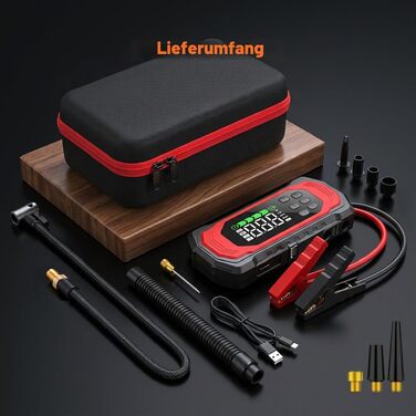 Пусковий пристрій (бустер) 9000A з компресором 150 PSI, 9-в-1 Powerbank для авто (бензин та дизель до 14л), 12V Jump Starter з електричним насосом та швидкою зарядкою 30W