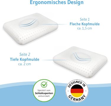 Ортопедична подушка Elora з Memory Foam, 40x60x12 см, для сну на боці та на спині, 100% органічна бавовна
