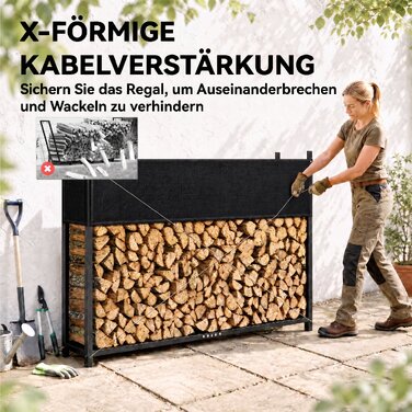 Стелаж для дров 202 x 25 x 113 см з чохлом Oxford 600D, сталева рама до 500 кг, чорний