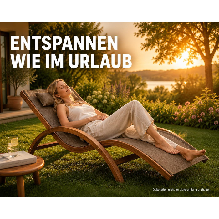 Садова шезлонг-крісло Ampel 24 Relax Tropica з підлікотниками, меблі з обробленого дерева, коричнева вологостійка оббивка