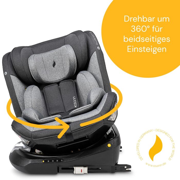 Дитяче автокрісло Osann Swift360 S i-Size 360° Reboarder (76-150 см), сіре