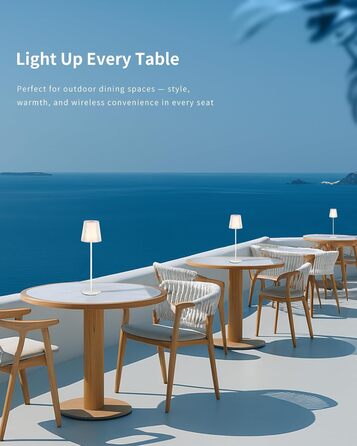 LED настільна лампа LuminexDesigns бездротова з акумулятором 5200mAh, диммер, IP54, для спальні, офісу, саду, білого кольору, 1 шт. (Сучасний, компактний)