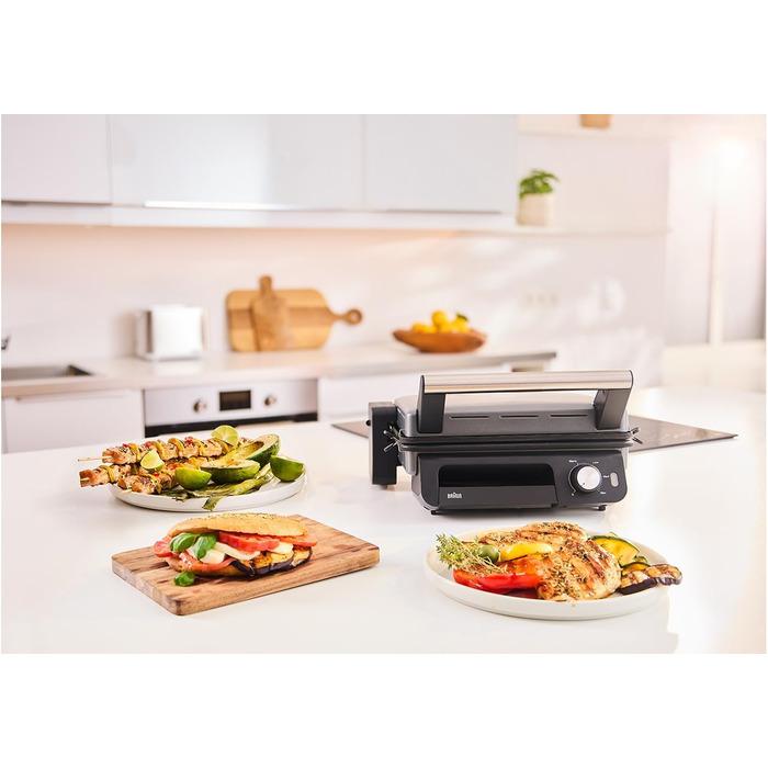 Електричний гриль Braun MultiGrill 7 CG7020: 3-в-1 (контактний гриль, BBQ, духовка), 2000W, велика площа (12 бургерів), планка & гриль, для дому, срібний