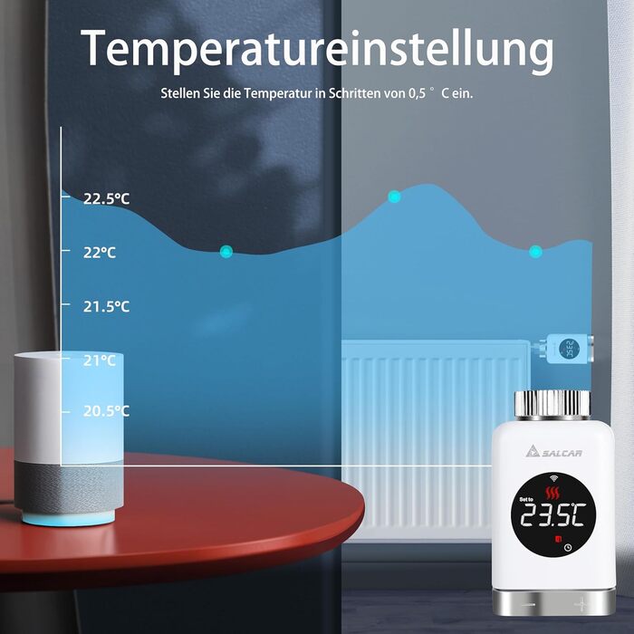 Розумний термостат для радіатора SALCAR TRV801W WiFi LCD, сумісний з Alexa та Google Home, Tuya Smart, без шлюзу