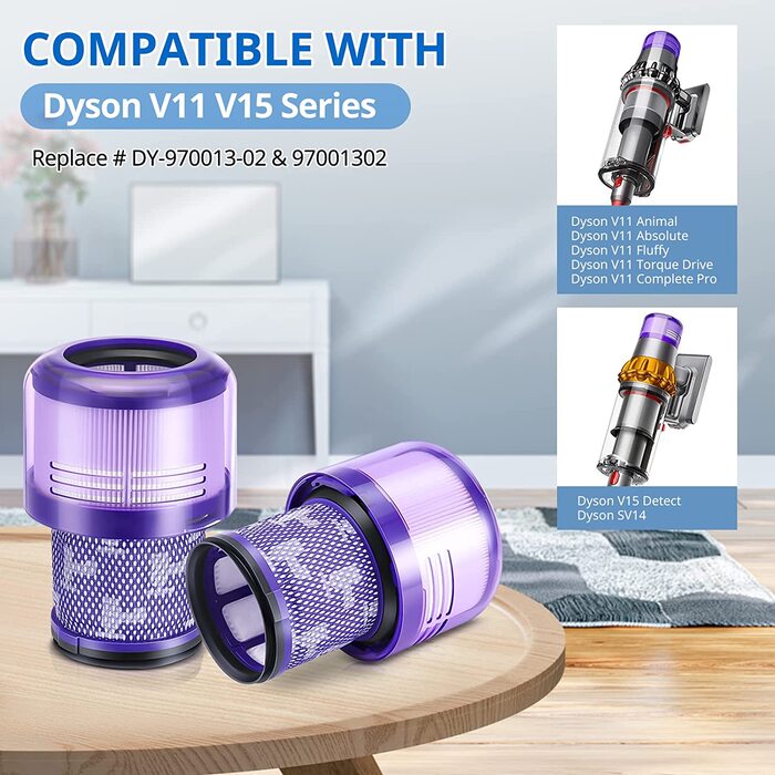 Hepa-фільтр JORAIR для пилососа Dyson V11/V15, миючий, сумісний з Animal/Absolute/Torque Drive/Fluffy/Complete Pro, набір 2 шт, заміна DY-970013-02 & 97001302