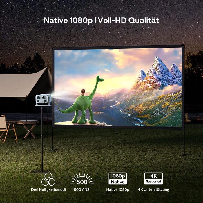Aurzen Boom Mini 4-в-1 Smart Beamer з Google TV, 4K, проєктор для дому та на вулицю, 20W Dolby Audio, 500 ANSI, автофокус ToF, корекція трапеції, Wi-Fi/Bluetooth, сумісність з телефоном (блакитний)