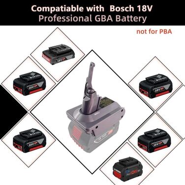 Покращений адаптер BOS18V7V8 для Bosch GBA до Dyson V7/V8, TEPULAS – перехідник для акумулятора Bosch GBA 18V для пилососів Dyson V7, V8 Absolute (не підходить для PBA)