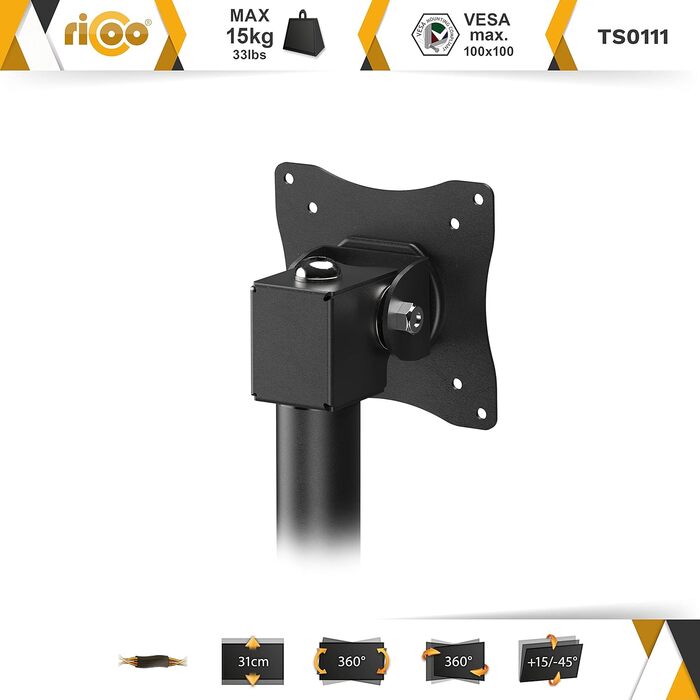 Тримач для монітора RICOO TS4011: кріплення VESA для моніторів 17-32 дюймів, регульований, настільний