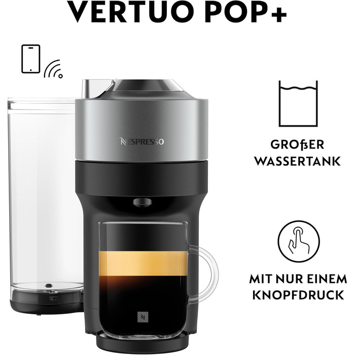 Кавомашина Nespresso Krups Vertuo Pop XN930T Титан 560 мл, капсульна, автоматичне розпізнавання капсул, 4 розміри чашок