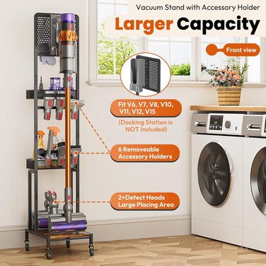 Підставка для пилососа Dyson V15, V12, V11, V10, V8, V7, V6 Gen5 з тримачем для насадок, чорна док-станція для зберігання