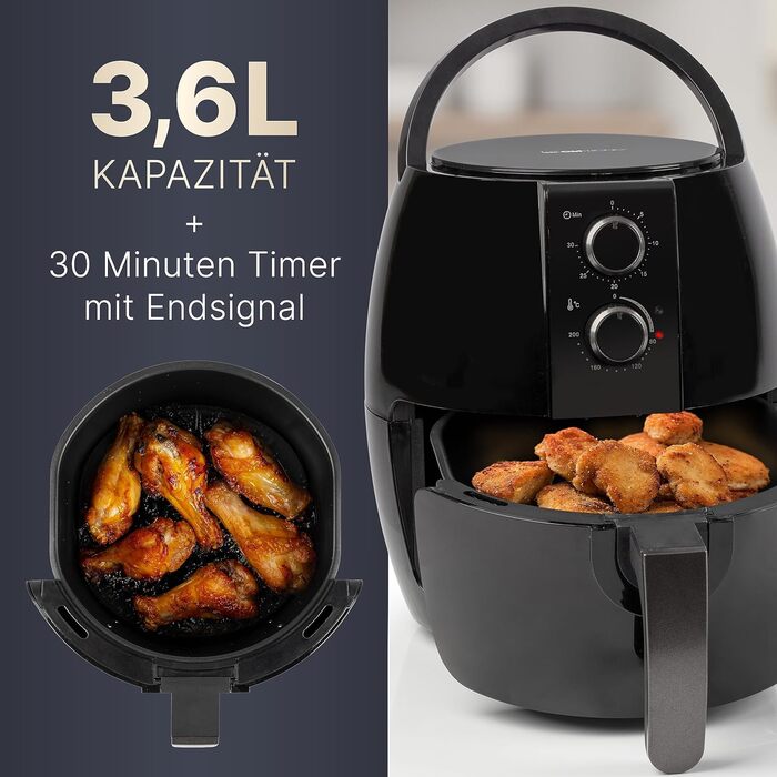 Аерофритюрниця Clatronic 3,6 л, без олії, термостат 80-200°C, таймер, 1350 Вт, FR 3780 H, для здорового харчування