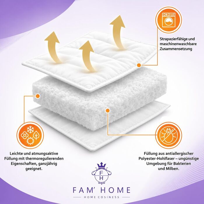 Всесезонна ковдра FAM Home 220x240 см, гіпоалергенна та придатна для прання