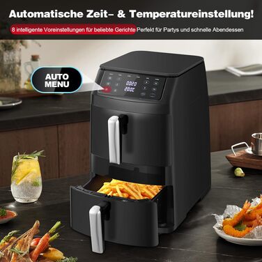 Аерофритюрниця TopStrong з двома камерами 11л, 2500W, вертикальна мультипіч з вікном, 6 функцій, чорна