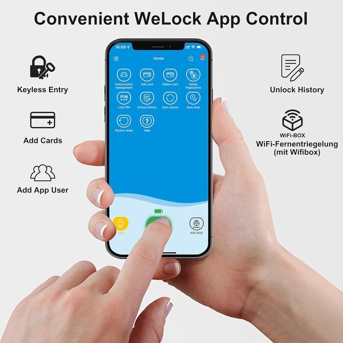 Електронний дверний замок WELOCK з відбитком пальця та WiFi, для дверей 30-70 мм, відкриття смартфоном, відбитком або карткою