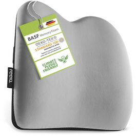 Подушка для спини Feela® з ефектом пам'яті для автокрісла та офісного стільця (срібляста) | Ергономічна підтримка спини, регульована посадка