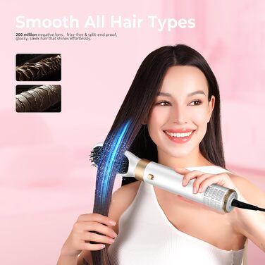 MogaWave Air Styler Pro 6 в 1: Фен-щітка, стайлер для волосся 1000W, професійний, для всіх типів волосся (біло-сірий)