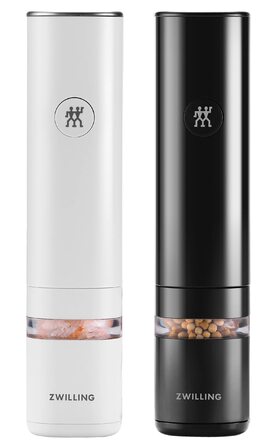 Електричні млини для солі та перцю ZWILLING Enfinigy, керамічний механізм, LED підсвічування, зарядка через USB, чорно-білий набір