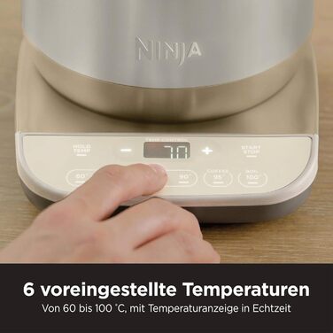 Електричний чайник Ninja Perfect Temperature, 1.7 л, Stonegold, з функцією швидкого кип'ятіння та 6 температурними режимами, Warmhaltefunktion, KT201EUSTGD