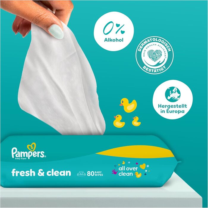 Вологі серветки для дітей Pampers Fresh Clean, 15 упаковок по 480 шт