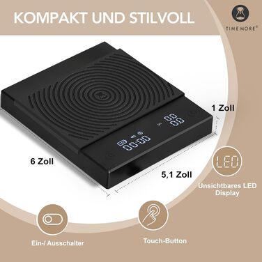 Ваги для кави TIMEMORE Basic 2 з таймером, контролем протікання та точністю 0,1г, чорного кольору