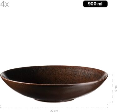 Сервіз столовий MÄSER Metallic Bronze на 12 предметів для 4 осіб, кераміка, коричневий, блискуча глазур, набір тарілок: обідні, супові, десертні